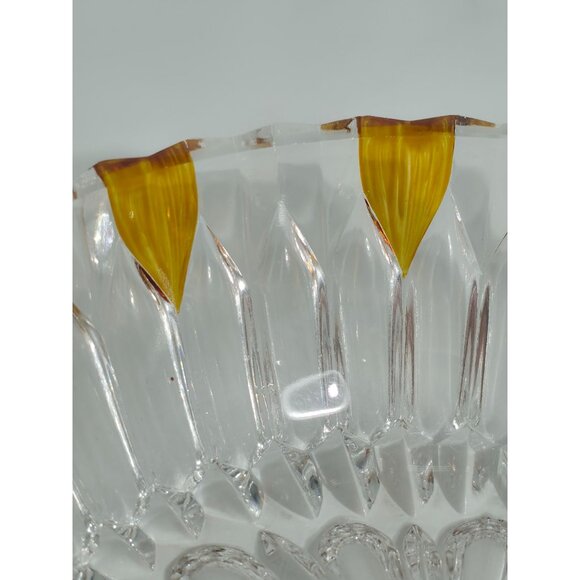 Vintage Glass Bowl With Amber Tinted Petal Detailing & Diamond Cut Design - Picture 6 of 10